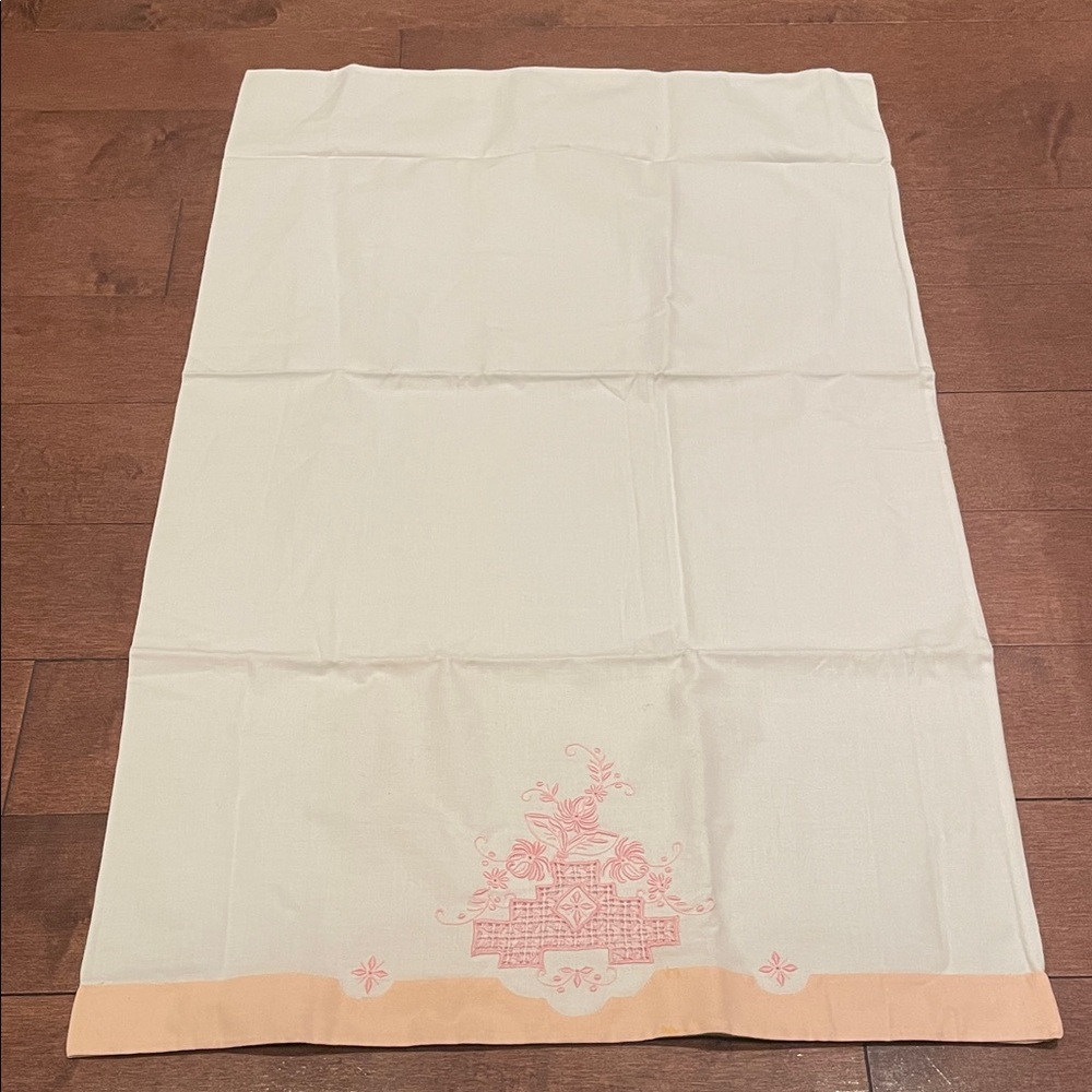 Embroidered Cream and Pink Pillowcase
